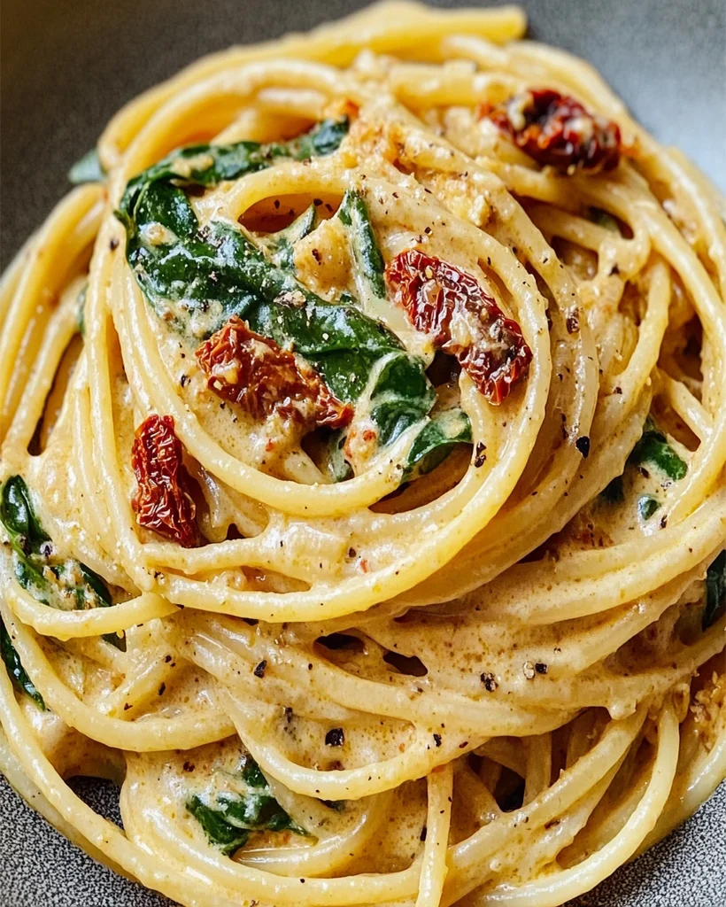 Spaghetti & Spinach with Sun-Dried Tomato Cream Sauce Recipe - optimal ...