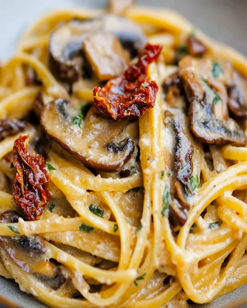 Sun-Dried Tomato Pasta with Mushrooms and Basil Sauce