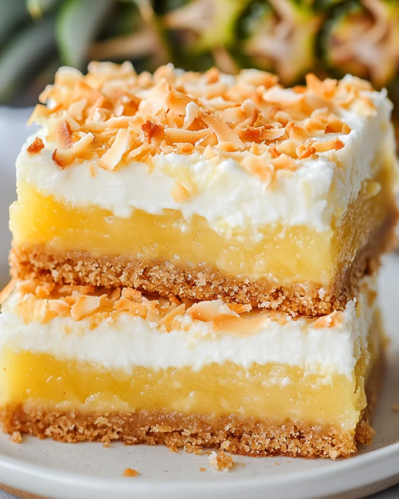 Hawaiian Pineapple Coconut Bars with Creamy Frosting