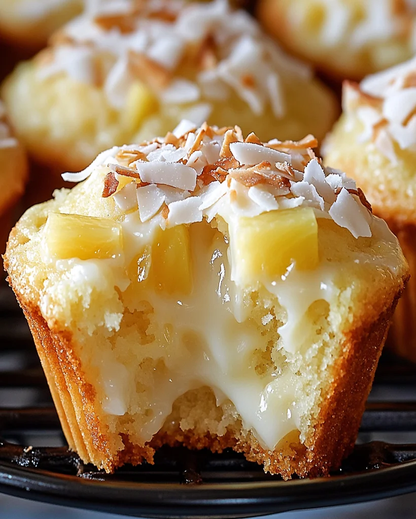 Pina Colada Pie Muffins with Toasted Coconut Topping