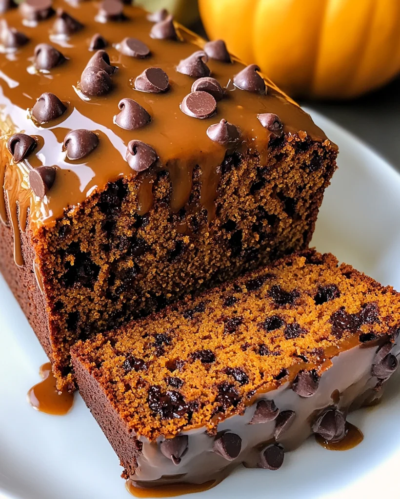 Pumpkin Chocolate Chip Loaf Cake with Caramel Drizzle