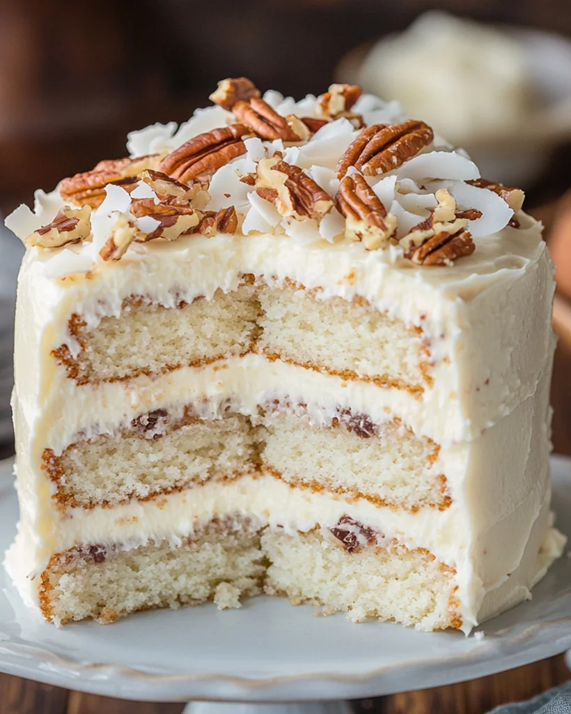 White German Chocolate Cake with Coconut-Pecan Filling