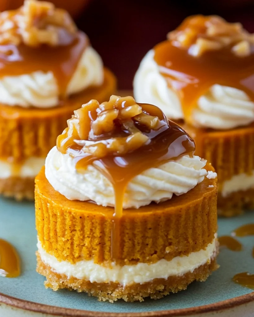 Mini Pumpkin Cheesecake Bites with Caramel Topping