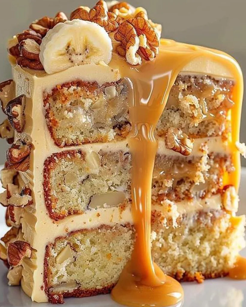 Banana Pecan Caramel Cake Recipe | Easy Layer Cake - optimal recipes