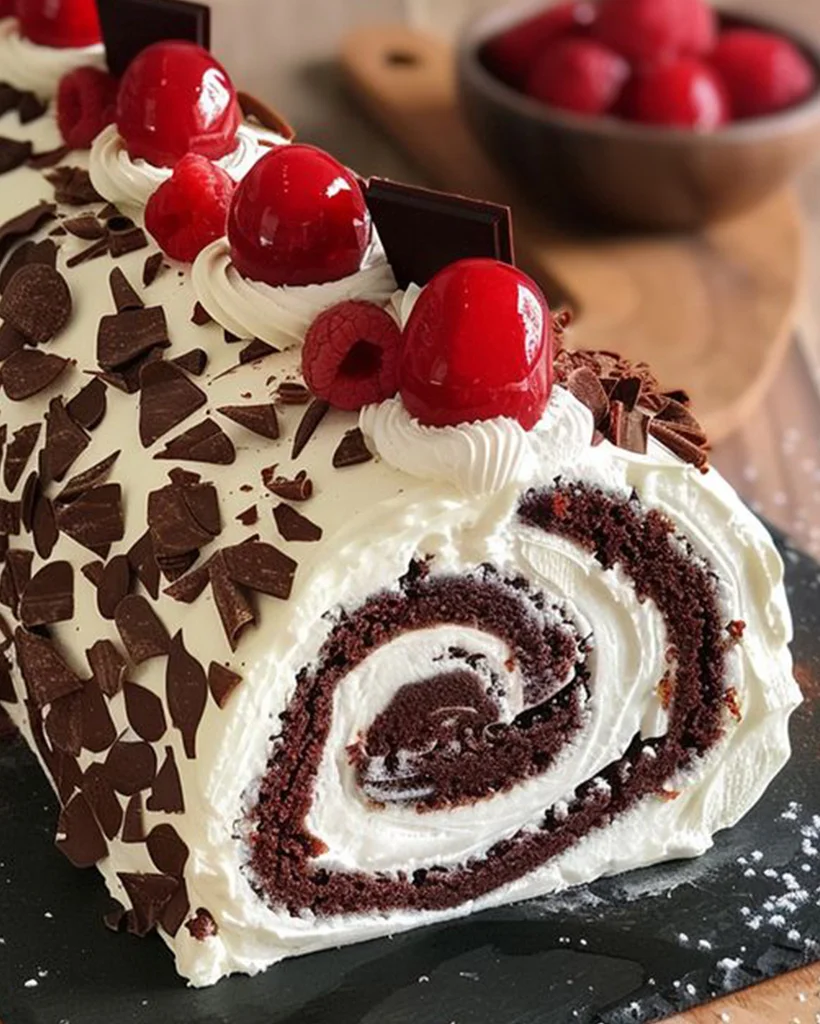 Black Forest Roll Cake Recipe – Decadent Chocolate & Cherries