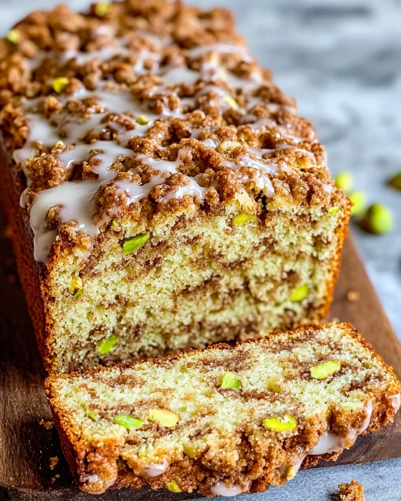 Pistachio Crumb Cake Recipe | Crunchy Streusel Loaf Cake