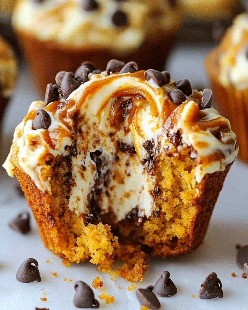 Pumpkin Chocolate Chip Muffins with Cream Cheese Filling