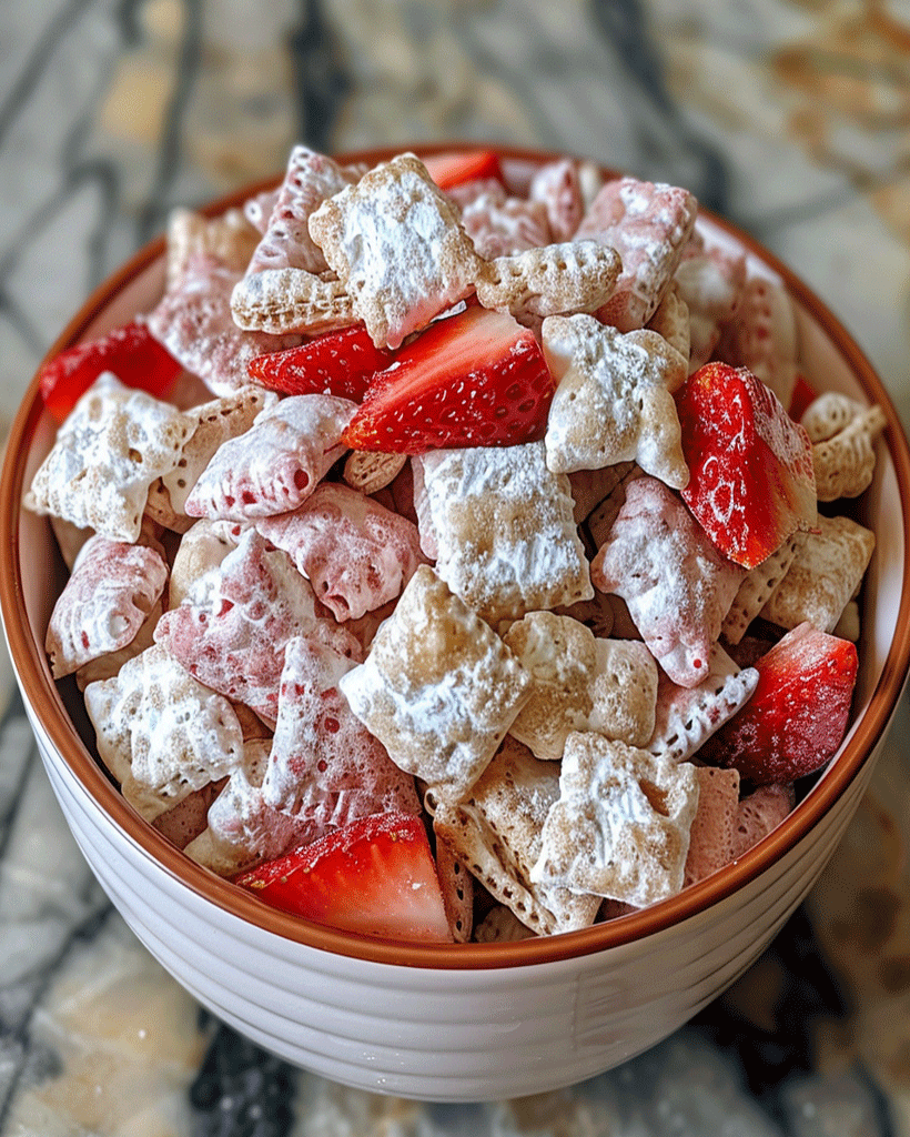 Strawberry Powdered Chex Mix – Easy Sweet Munch Snack