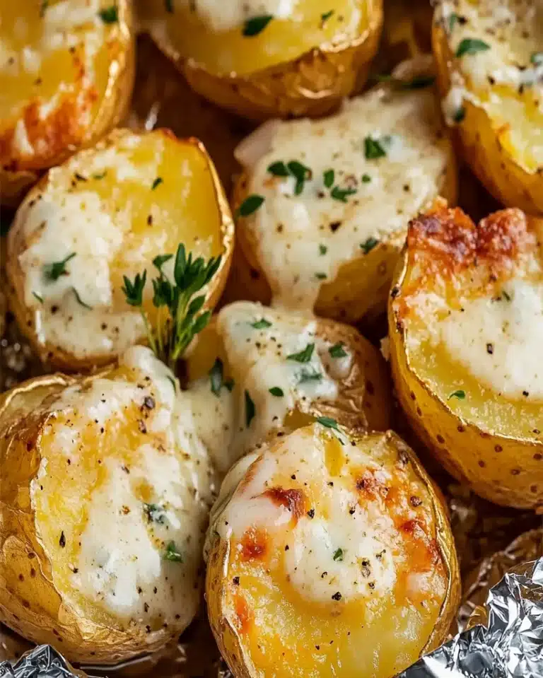 Baked Potatoes in Foil Packets with Parmesan Ranch Sauce