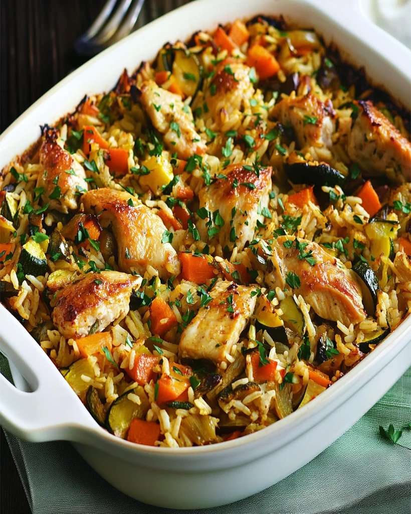 Baked Rice with Vegetables and Chicken – Easy One-Pot Meal