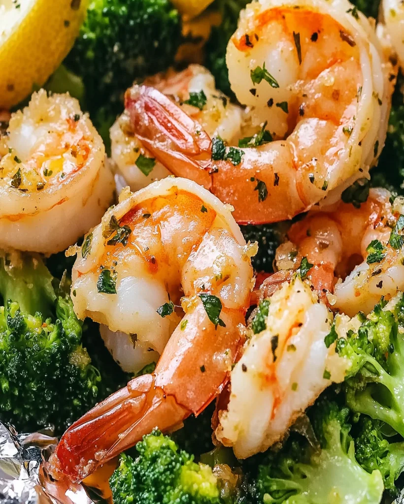 Baked Shrimp and Broccoli Foil Packs with Garlic Lemon Butter