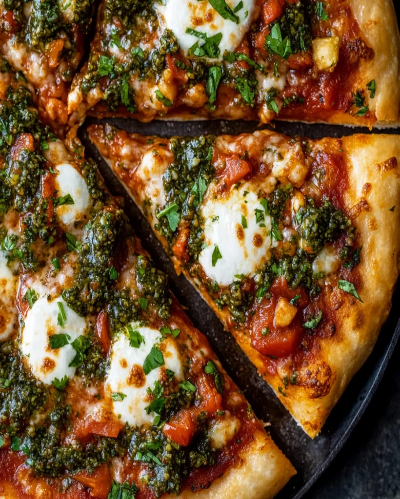 Brazilian Pizza Recipe with Roasted Red Pepper Chimichurri