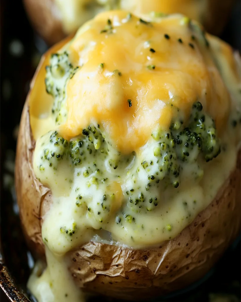 Cheesy Baked Potatoes with Broccoli Cheese Sauce | Easy Recipe