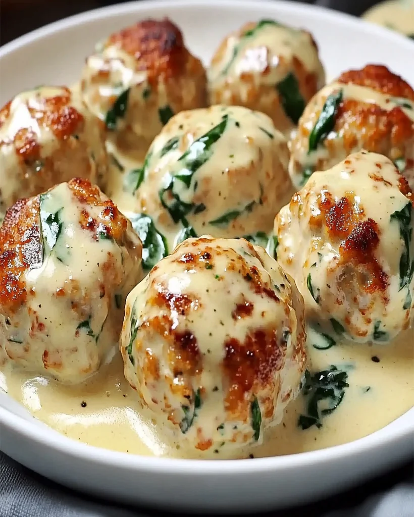 Chicken Ricotta Meatballs with Spinach Alfredo Sauce Recipe