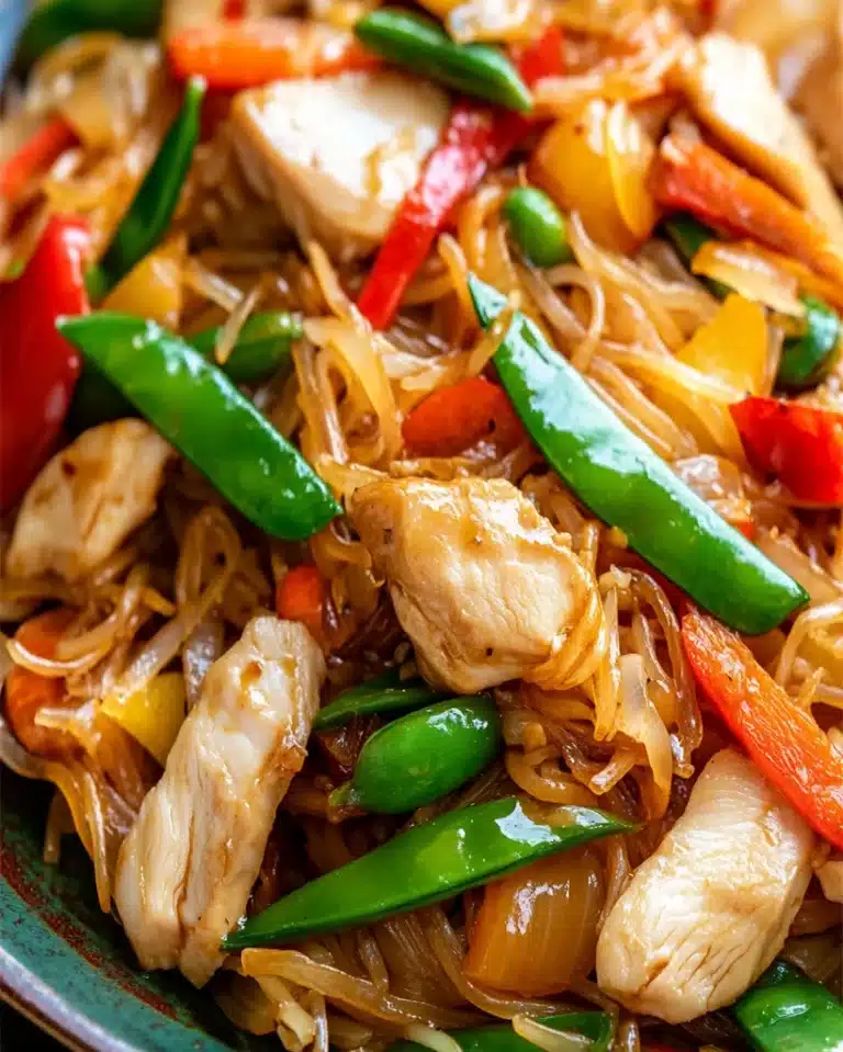 Chicken and Rice Noodles Stir Fry - Quick and Easy Recipe