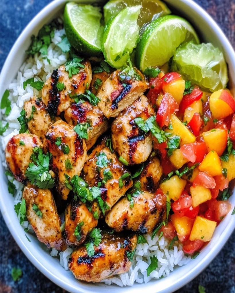 Cilantro-Lime Chicken Bowls with Peach Salsa | 30-Min Meal