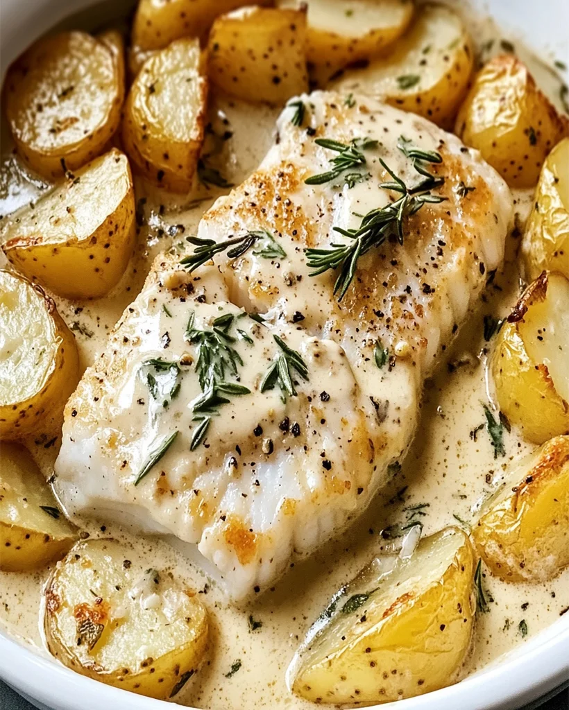 Cod & Potatoes in Rosemary Cream Sauce - Easy Recipe