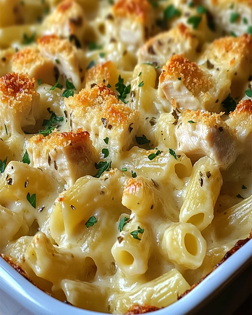 Creamy Garlic Parmesan Chicken Pasta Bake - Easy Recipe