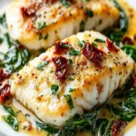 Creamy Keto Tuscan Cod Recipe with Spinach & Tomatoes