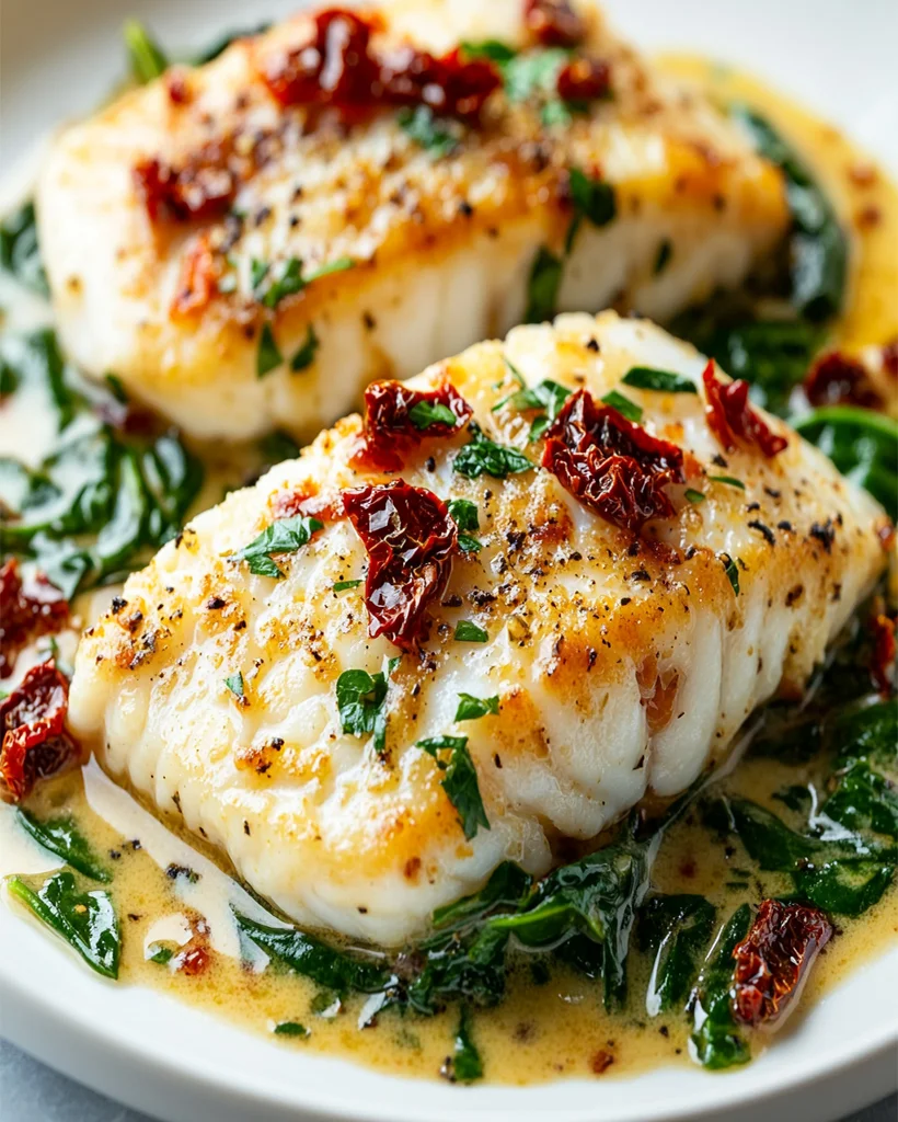 Creamy Keto Tuscan Cod Recipe with Spinach & Tomatoes