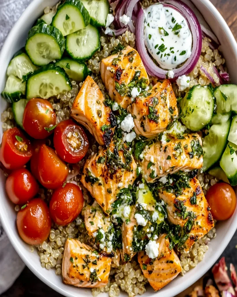 Easy Herb and Garlic Greek Salmon Bowls Recipe | Healthy