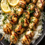 Greek Chicken Skewers with Lemon Rice - Easy & Flavorful