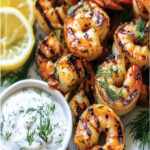 Greek-Marinated Shrimp Skewers Recipe with Lemon-Dill Sauce