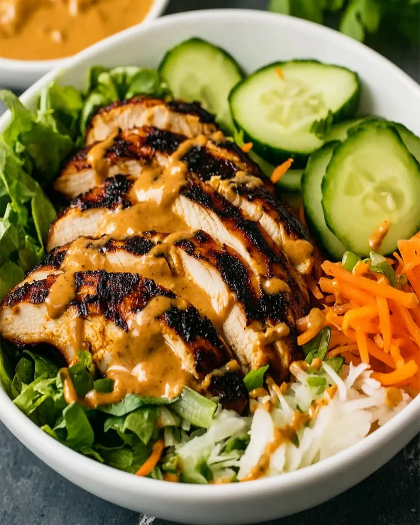 Grilled Thai Chicken Bowls with Peanut Sauce - Easy Recipe