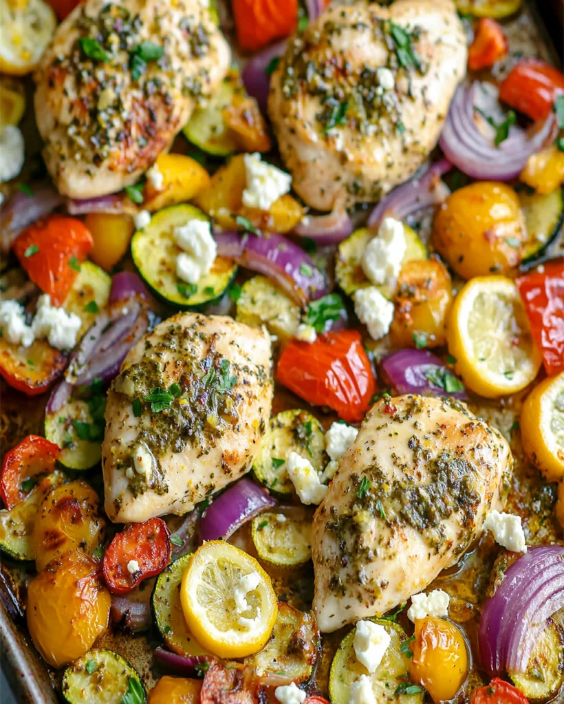 Herby Feta Lemon Chicken Sheet Pan Dinner | Easy Recipe