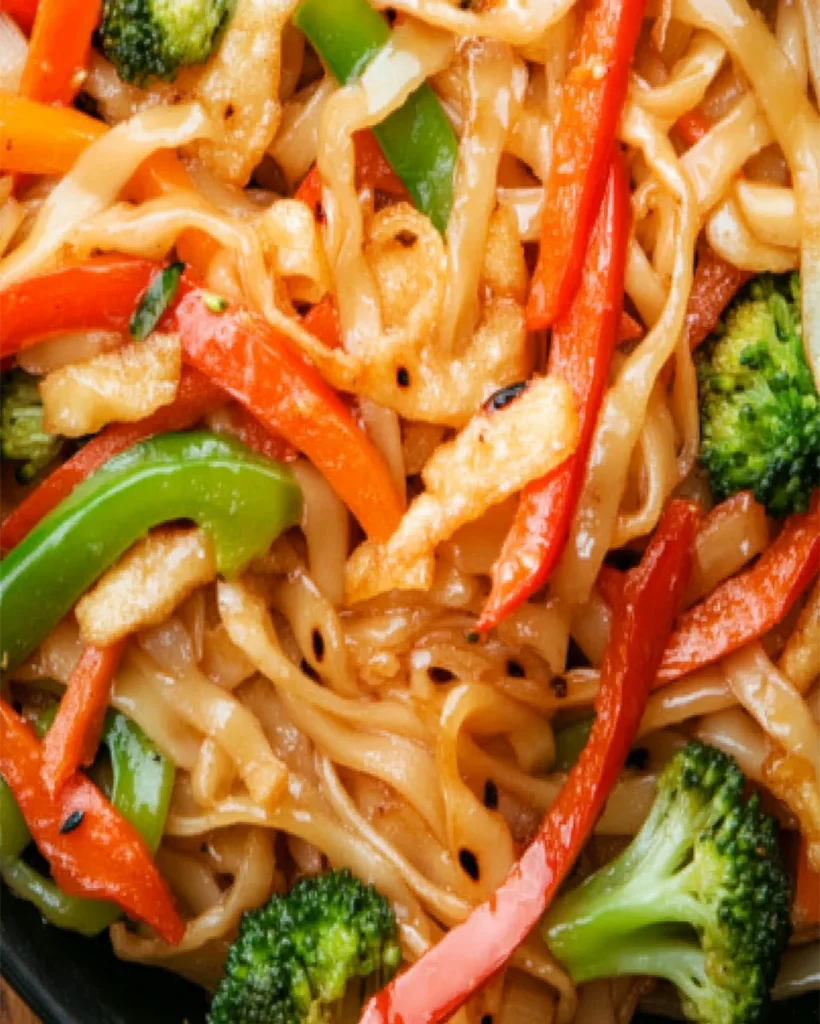 Loaded Rice Noodle Stir Fry with Crispy Garlic | Gluten-Free