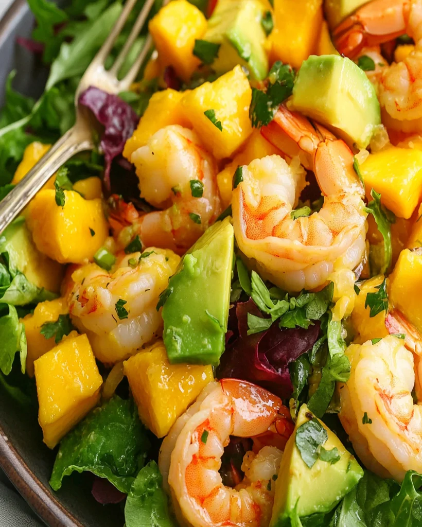 Mango Shrimp Salad Recipe with Avocado and Mango Dressing