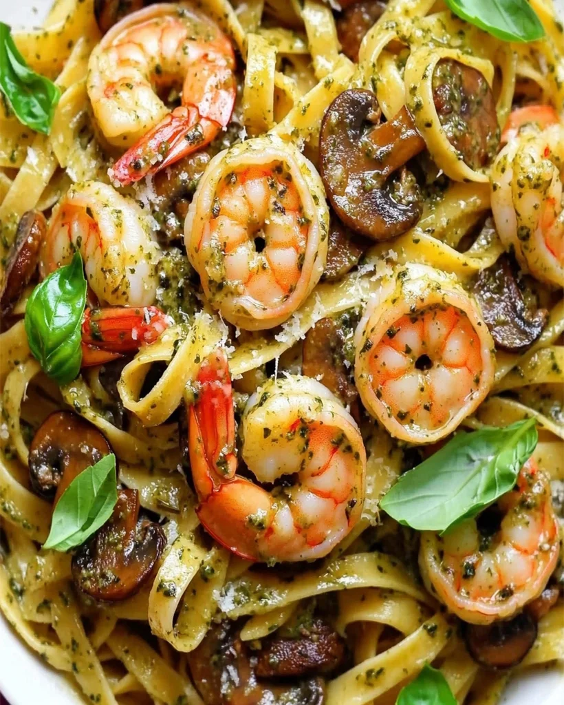 Pesto Shrimp Fettuccine Recipe - Creamy Garlic Sauce Pasta