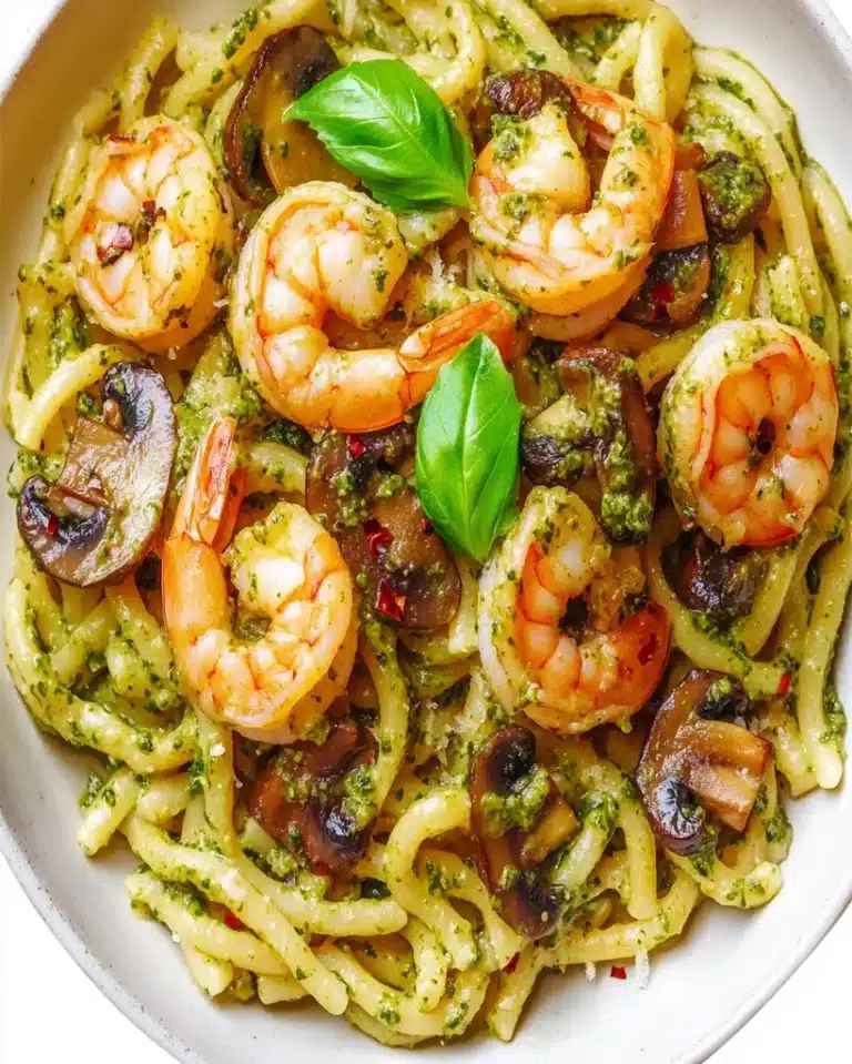 Pesto Shrimp Mushroom Pasta Recipe - Easy Mediterranean Dinner