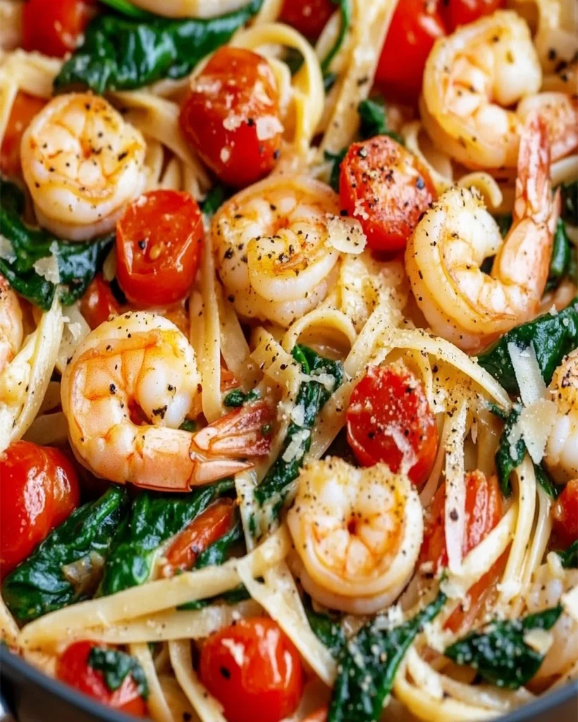 Shrimp Tomato Spinach Pasta in Garlic Butter Sauce Recipe