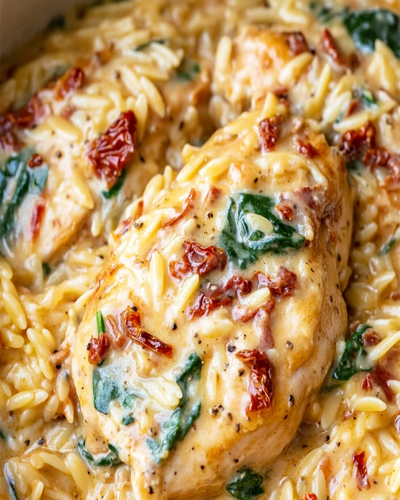 Slow Cooker Creamy Tuscan Chicken Orzo | Easy Recipe