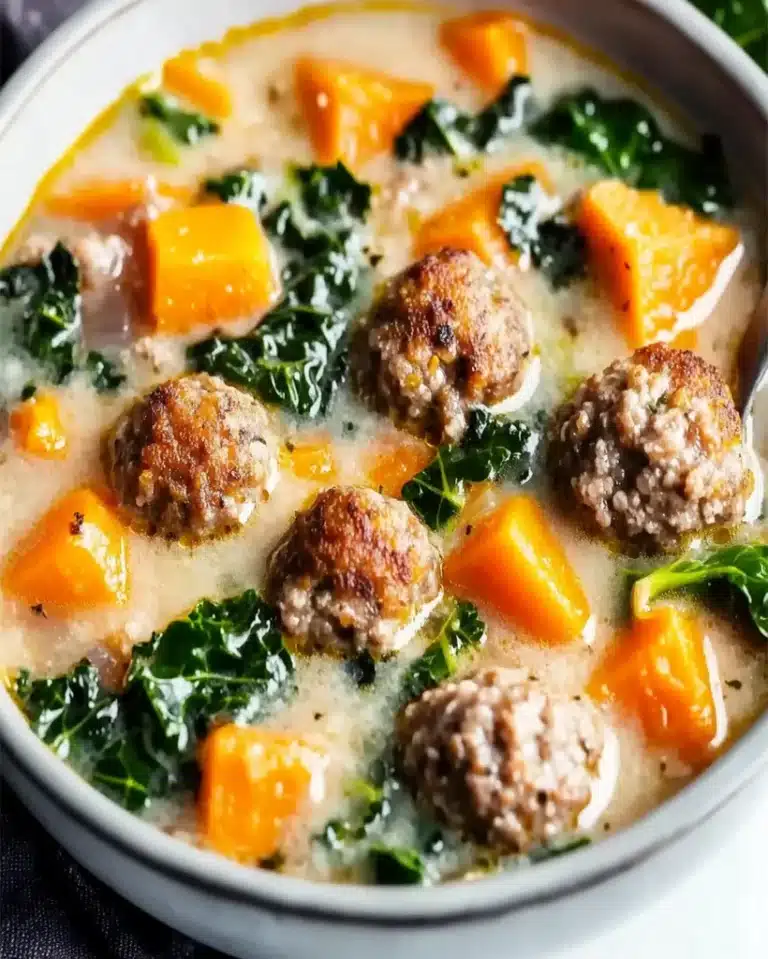 Slow Cooker Meatball Soup Recipe: Sweet Potato & Kale