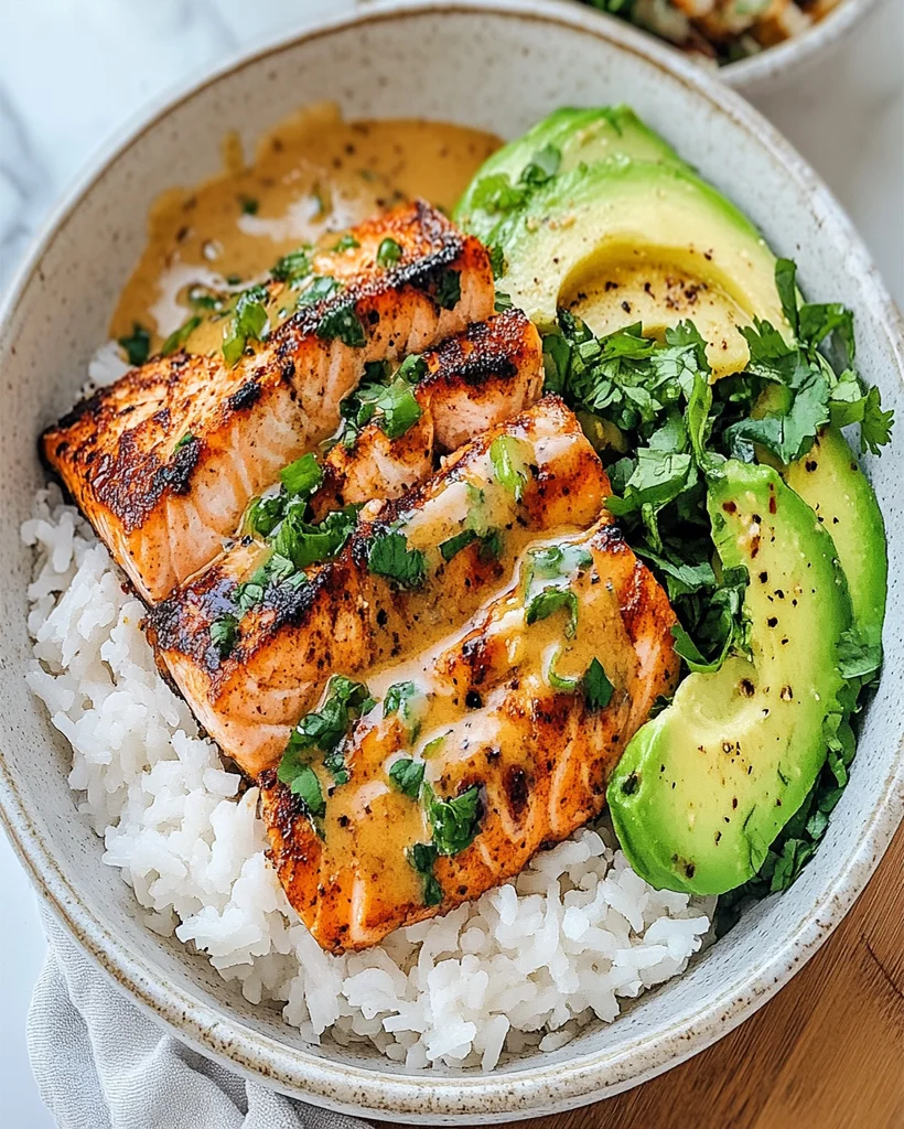 Spicy Salmon Bowls with Coconut Rice - Easy & Flavorful Recipe