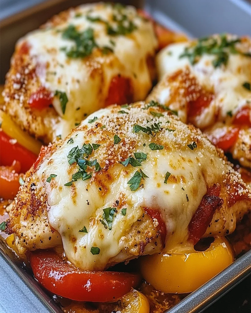 Three-Cheese Chicken Parmesan with Bell Peppers Recipe