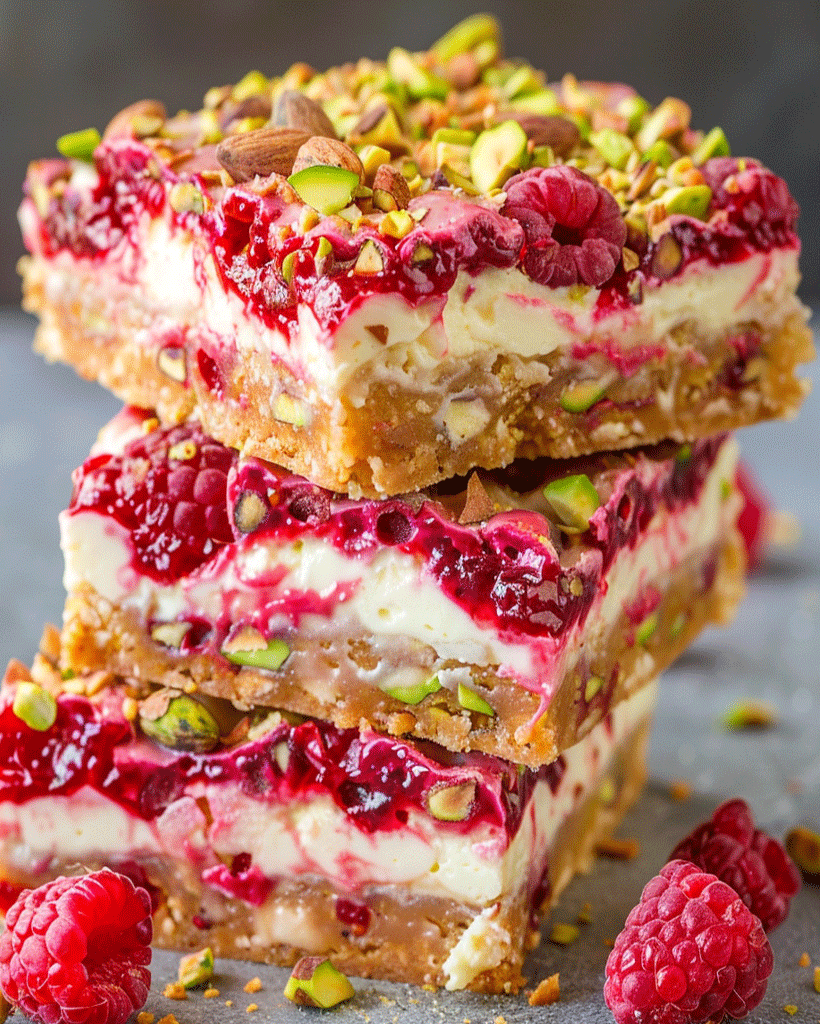 Raspberry Pistachio Cheesecake Bars – Creamy & Delicious