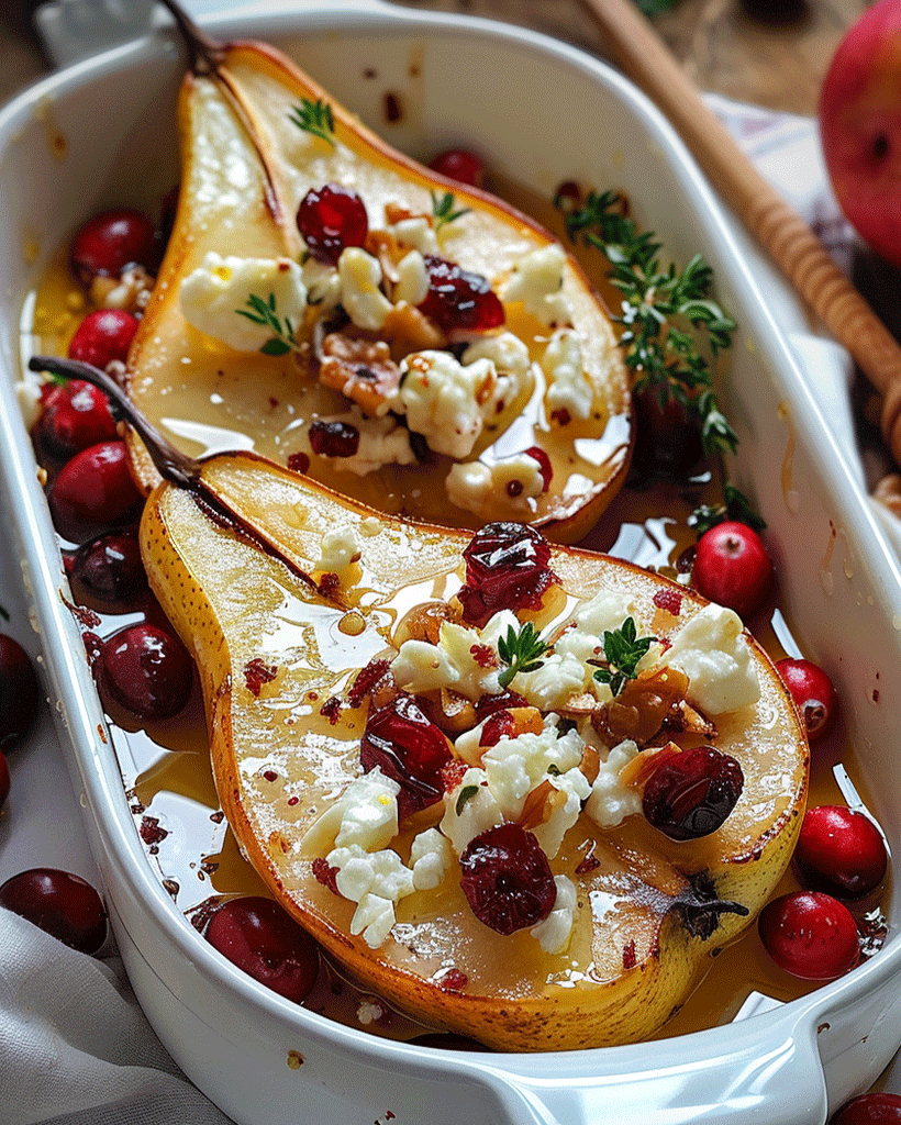 Baked Pears with Feta, Honey, and Cranberries Recipe