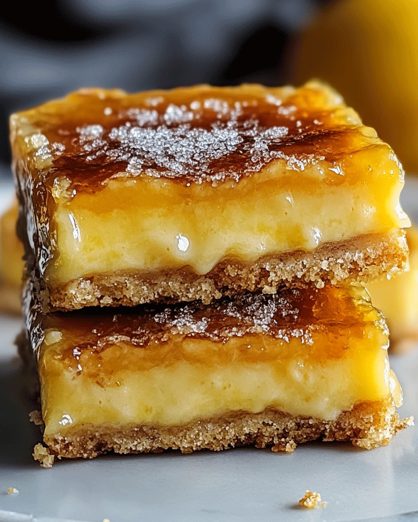 Lemon Cream Brûlée Bars with Crisp Caramel Topping