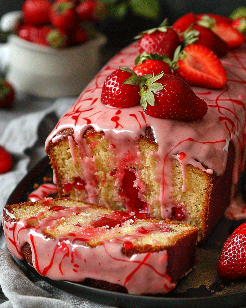 Strawberry Drizzle Loaf Cake with Fresh Berries