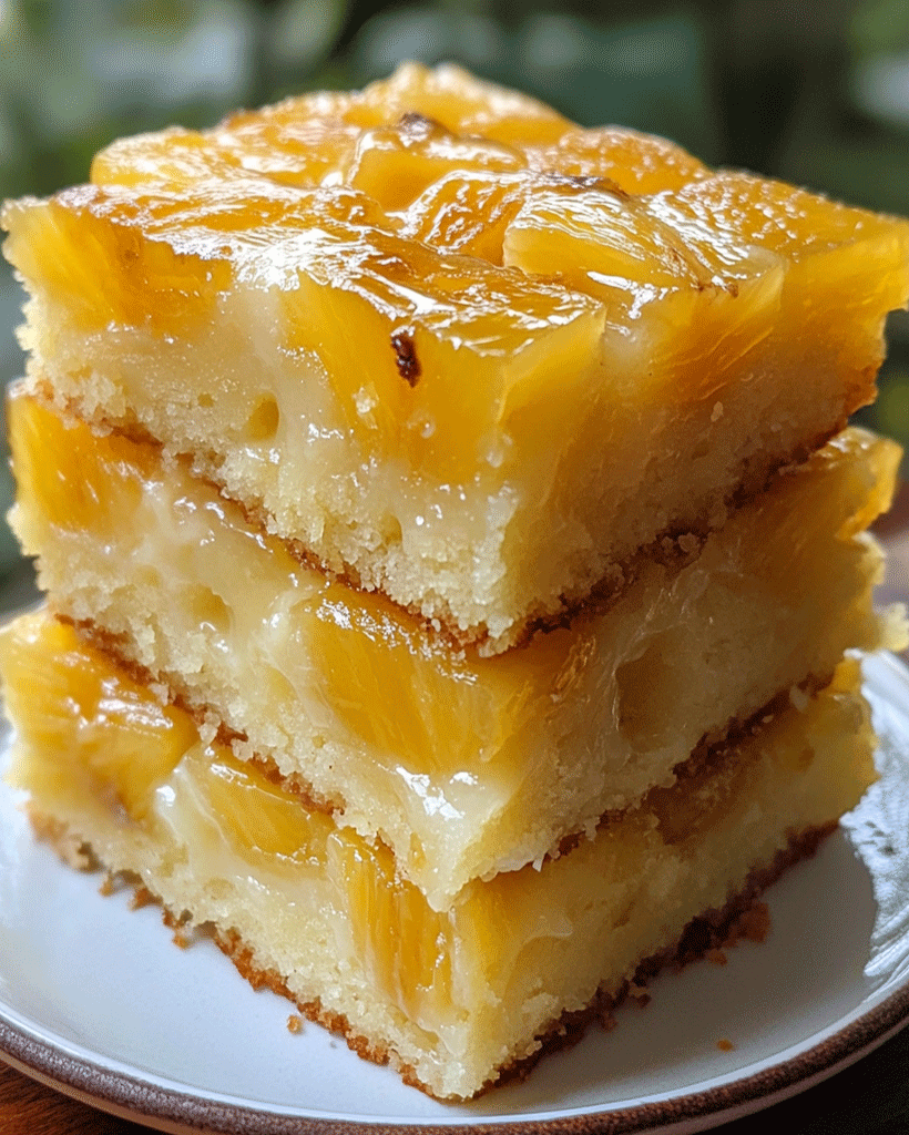 Pineapple Upside-Down Cake Bars - Golden Pineapple Bliss