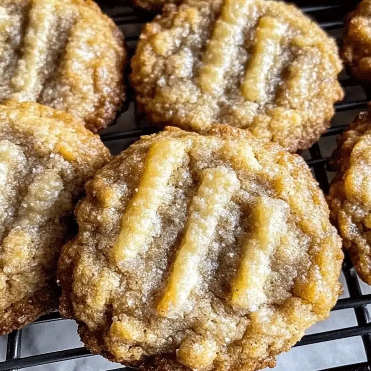 Close-up of soft Banana Bread Cookies with a sugar-coated top on cooling rack