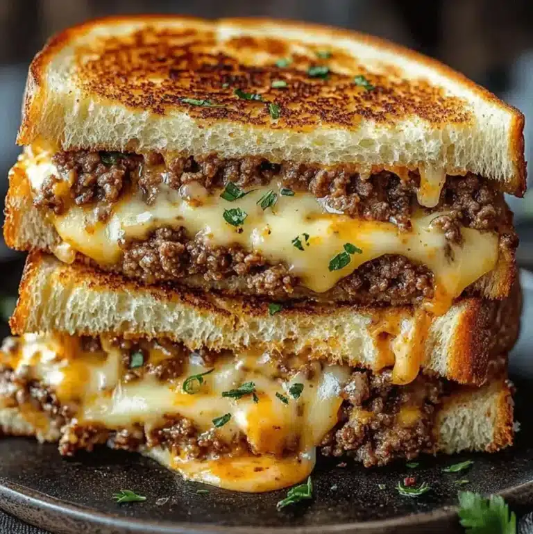 Ultimate Cheesy Ground Beef Melt with toasted sourdough and melted cheese