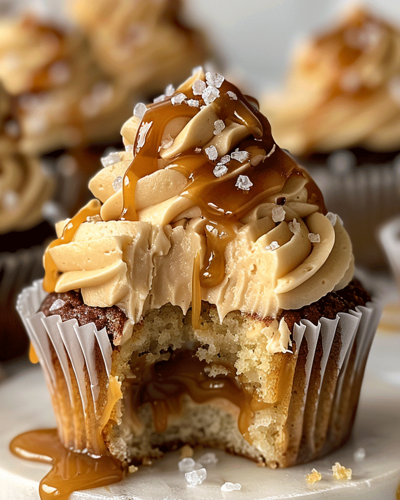 Salted Caramel Cupcakes with Gooey Caramel Filling