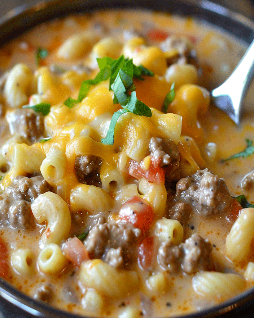 One-Pot Macaroni Cheeseburger Soup Recipe - Easy Dinner Ideas