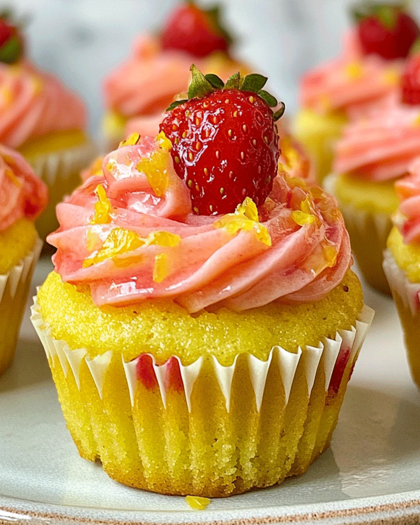 Strawberry Lemon Cupcakes with Fresh Buttercream Frosting