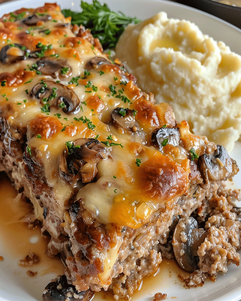 Mushroom Swiss Cheese Meatloaf - Easy Dinner Recipe