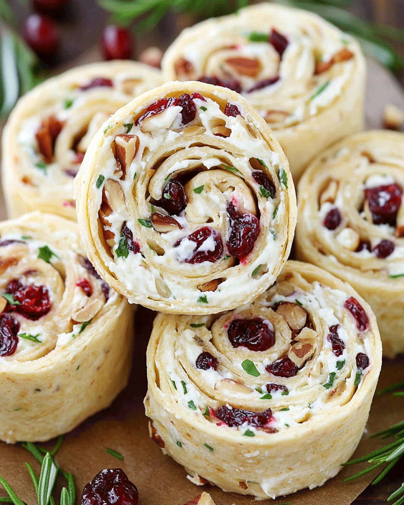 Cranberry Pecan Cream Cheese Pinwheels - Holiday Appetizer Recipe